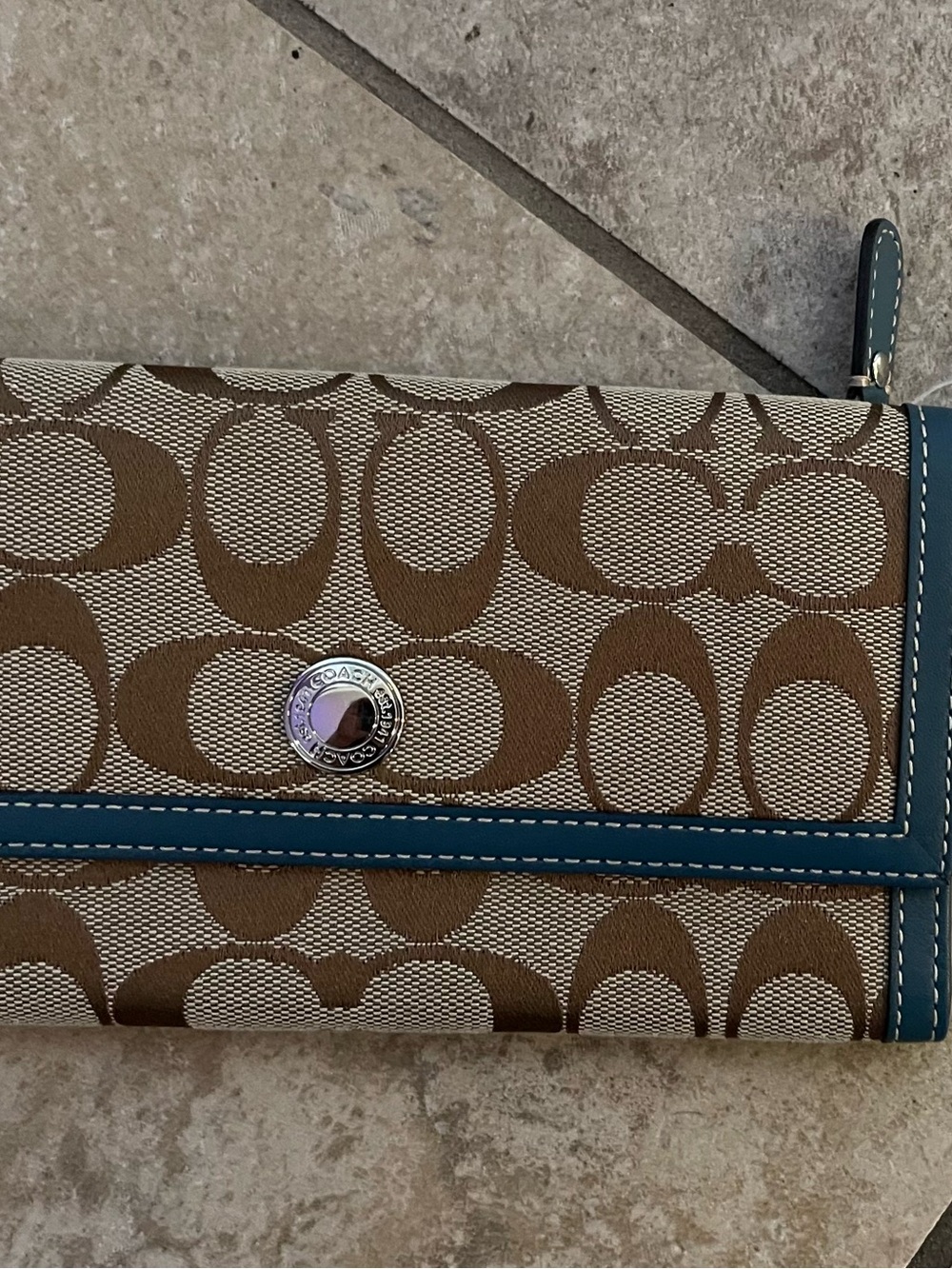 Vintage Coach Hampton signature shoulder bag matching wallet teal brown turnlock - Picture 8 of 9
